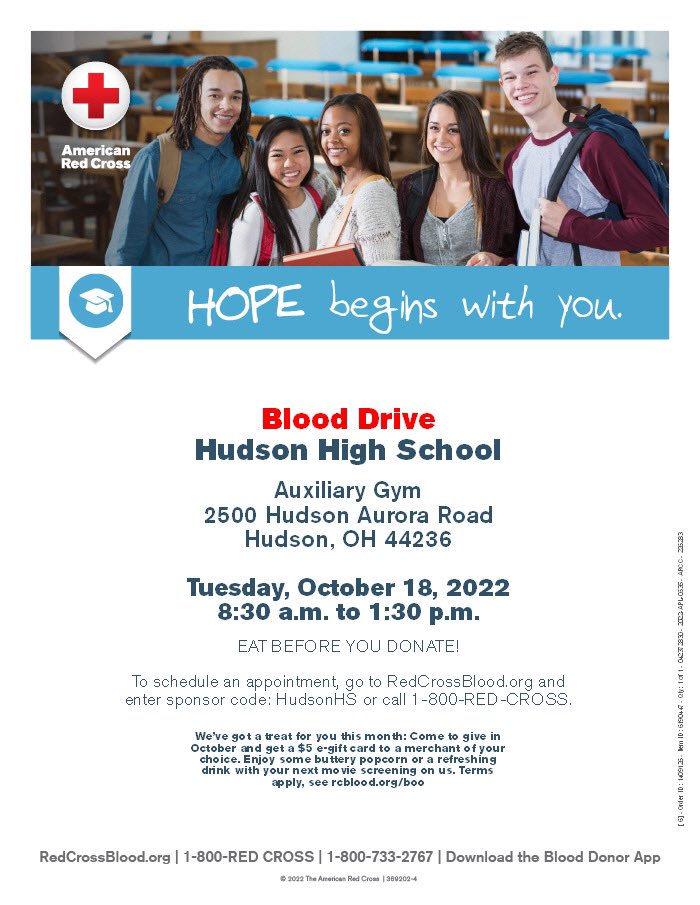 HHS STUDENTS (16+) &amp; STAFF! Please sign up to donate blood NEXT TUESDAY (10/18) at our annual blood drive!! 🩸⬇️⬇️

redcrossblood.org/give.html/driv…

<a href="/mjm_millerm/">Michael Miller</a>