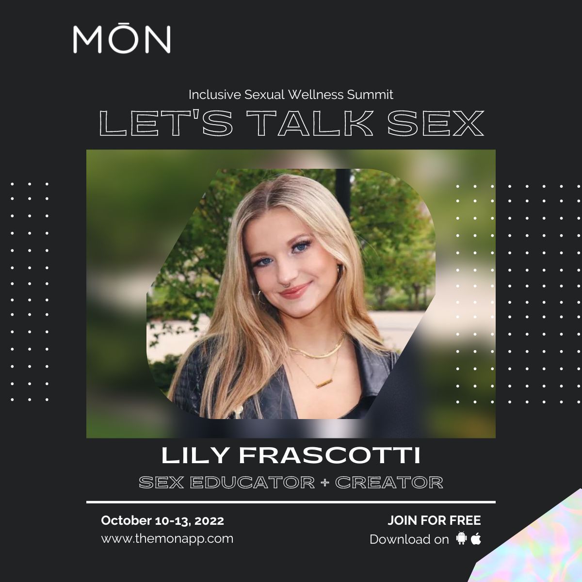 TheMONApp's tweet photo. Join Lily Frascotti on @TheMONApp at 7pm EST to chat about relationships and boundaries.
CLICK TO JOIN: https://t.co/TEwp3Cbqnk
#themonapp #LTSSummit2022 #relationships https://t.co/Y7cZGk0TKE