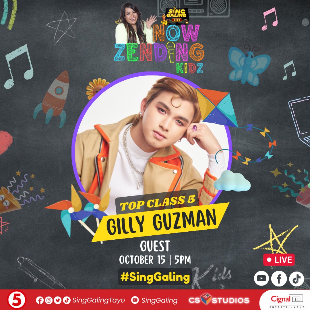 SingGalingTayo's tweet photo. Mga kaawitbahay, makakasama natin ang Top Class 5 (@topclassofc) na sina Gilly, Dean, Jascel, Jeff at Lex ngayong sabado sa #NowZendingKidz! 🥰 https://t.co/kGgvYAuRw2
