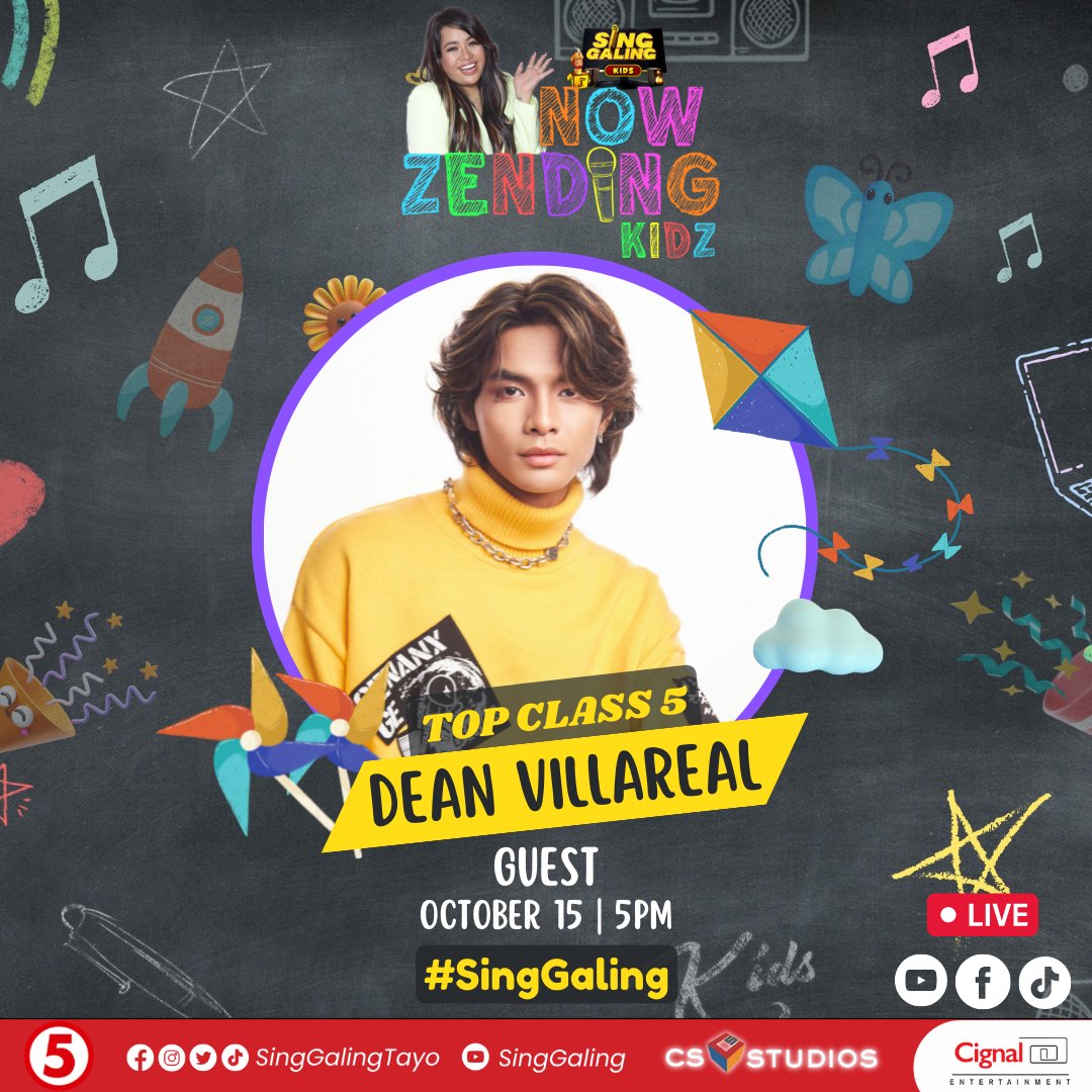 SingGalingTayo's tweet photo. Mga kaawitbahay, makakasama natin ang Top Class 5 (@topclassofc) na sina Gilly, Dean, Jascel, Jeff at Lex ngayong sabado sa #NowZendingKidz! 🥰 https://t.co/kGgvYAuRw2