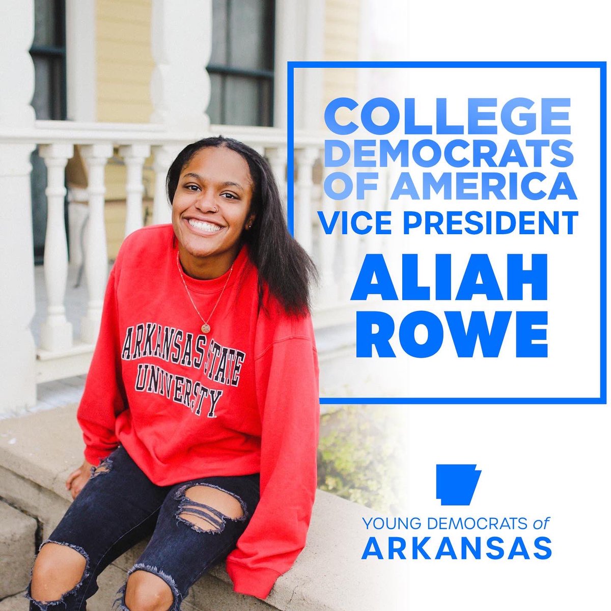 BIG NEWS: A-State YD president <a href="/ayealiah/">Aliah Rowe🫧 (she/her)</a>  has been elected <a href="/CollegeDems/">College Democrats of America</a> National Vice President ❤️‍🔥

Aliah has worked tirelessly here in Arkansas and across the nation as CDA Chief of Staff!

CONGRATS BIG TIME <a href="/AYELIAH/">wesley</a>!! ARKANSAS IS SO PROUD!