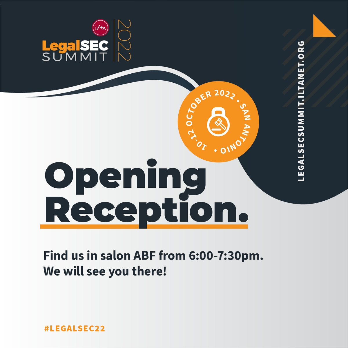 ILTANet's tweet photo. Join us at 6pm for the opening reception of #legalsec22. You can find us in salon ABF for the opportunity to network, browse the exhibits, and enjoy hors d'oeuvres.
#legaleducation #legaltechnology #tech https://t.co/j9mE8WxcpX