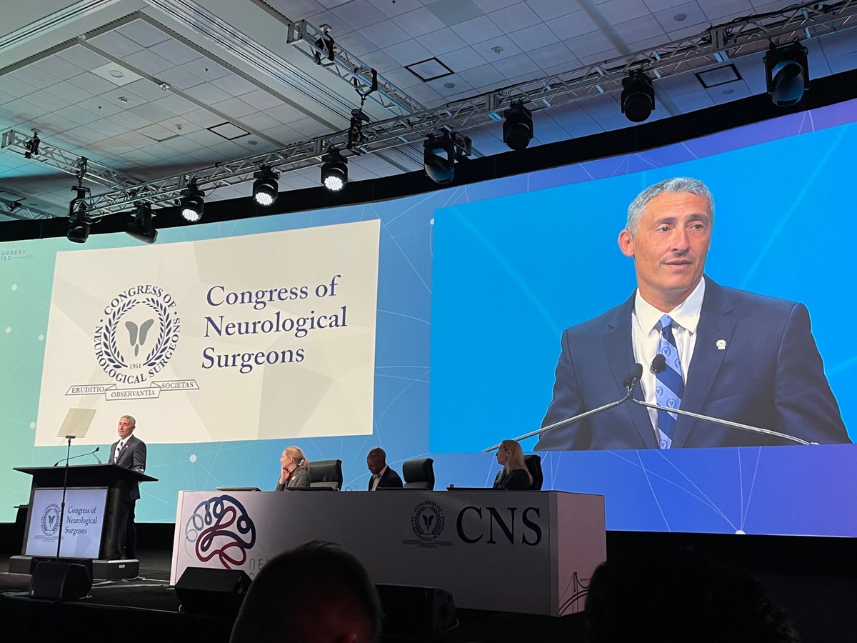 UHCLENeurosurg's tweet photo. Dr. Bambakidis gave a phenomenal @CNS_Update presidential address at #2022CNS. A fantastic discussion on how we continue to evolve and advance the field of neurosurgery! @UHhospitals https://t.co/fyJxXpJ5Rv