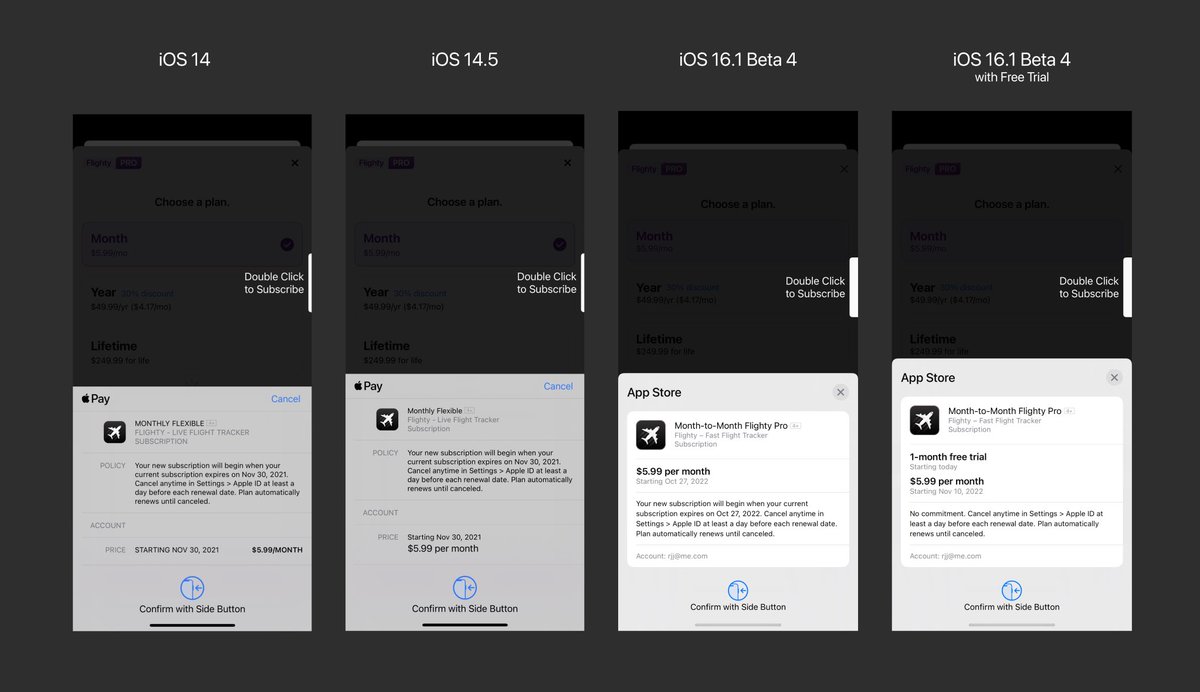 🚨 iOS 16.1 Beta 4 has a new payment confirmation screen!

I’ve begged for this for years – Apple can’t control sneaky prices on paywalls, but they can make it super clear here.