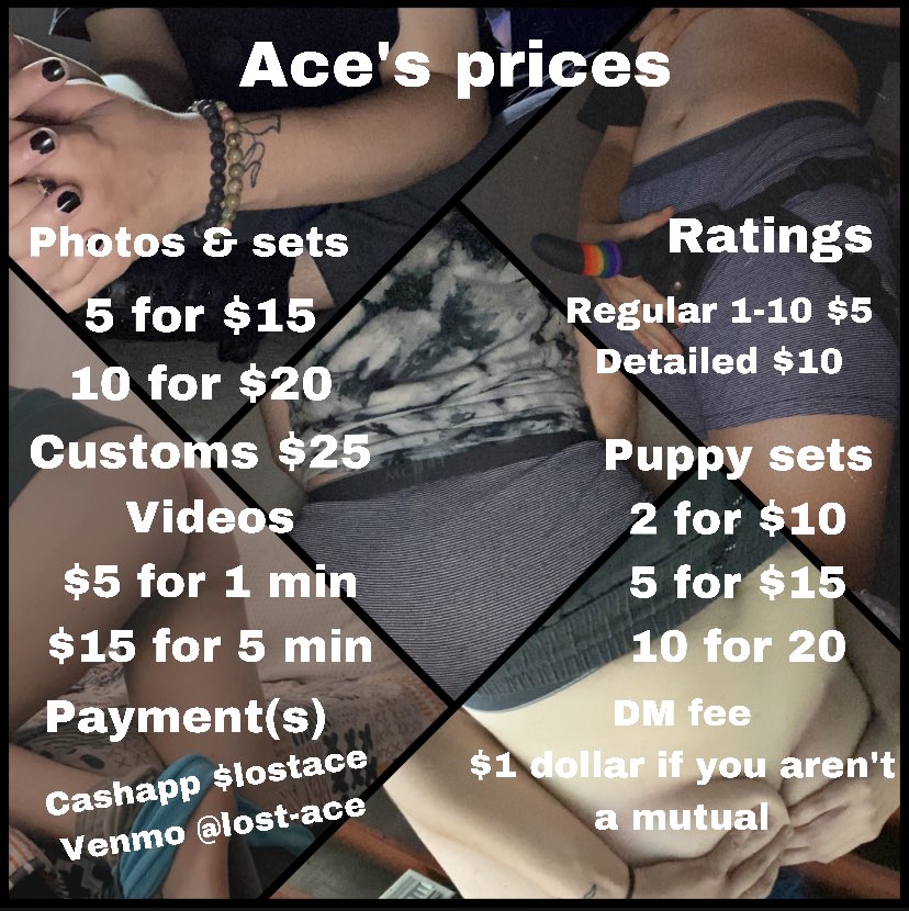 LostPupAce's tweet photo. Prices finally remade!!
Anyone and everyone who buys the will get a extra little something as a thank you, every buy is going to my rent and food so please don’t be shy🥲🖤

           🙇🏻he/they🐾 https://t.co/Kb61oHtM0A