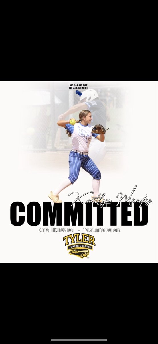 KaetlynMendez's tweet photo. I am so blessed to announce that I will be furthering my academic and athletic career at Tyler Junior College!! I would like to thank my family and coach’s for their support throughout this process! So thankful for this amazing opportunity!💛💛#feathersup https://t.co/y1hapJEsKw
