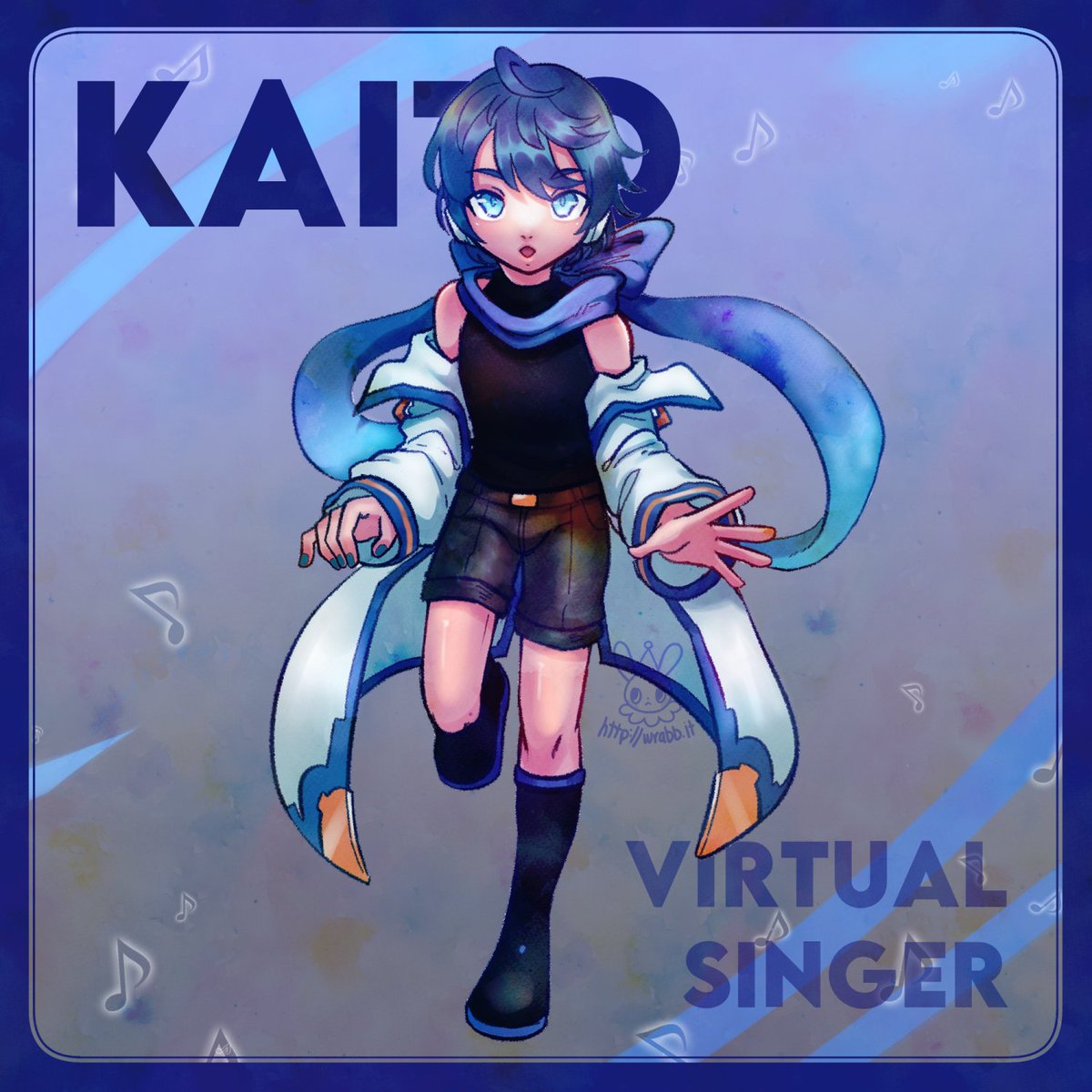 カイト(ボーカロイド) 「virtual singer #KAITO (with some persona」|wrabbit @ KONPEITO PLUSHIE OPEN!!!のイラスト