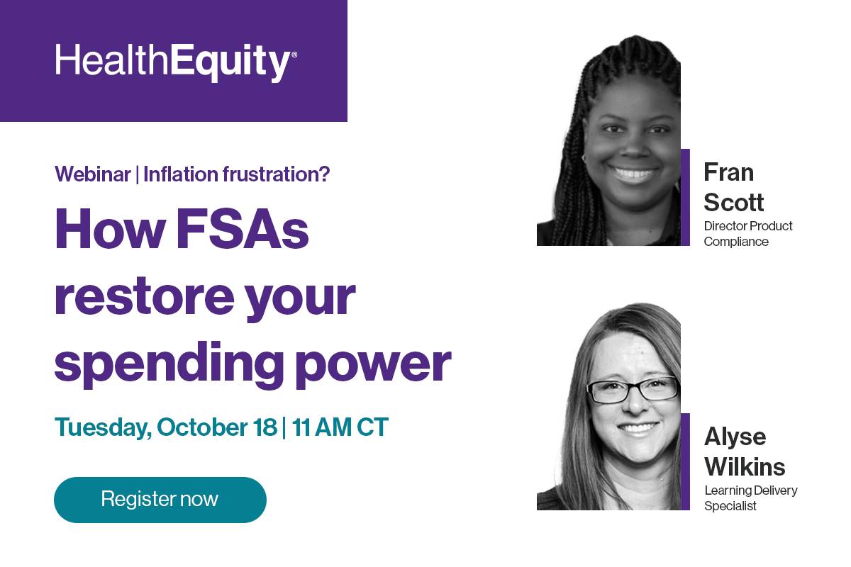 HealthEquity's tweet photo. π°π‘ Need #inflation buster ideas? Join our #webinar to hear how #FSAs can help restore your spending power. Register today and tell your network. π£ https://t.co/uYuMhOYLMi #FlexibleSpendingAccount #FlexSpending #FSA #InflationStrategies https://t.co/kF3sXL3Hne