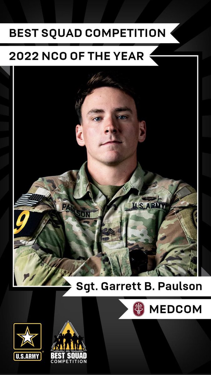 CSMMEDCOM's tweet image. In 2020, MEDCOM won Top Soldier of the Year. In 2022, we are back at it again! Our very own SGT Paulson from BJACH won NCO of the Year at the Best Squad Competition. Are you surprised? I’m not. Can’t stop won’t stop. Congratulations SGT Paulson! #armymedicineisarmystrong