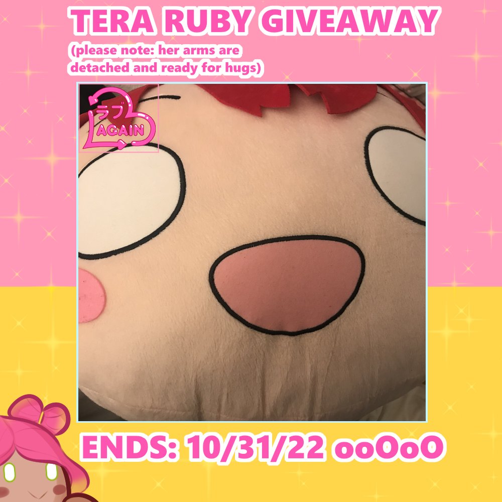 RABUAGAIN's tweet photo. 🍭Tera Ruby Giveaway! (aka rabuagain's almost 5k but not quite 5k giveaway)🍭
🍭TO ENTER:
🍭FOLLOW US + RT THIS POST!
🍭Optionally, tag a friend for an extra entry! 
🍭INTL. OK!
#lovelive #ラブライブ ＃寝そべり https://t.co/bLwNn16E7W