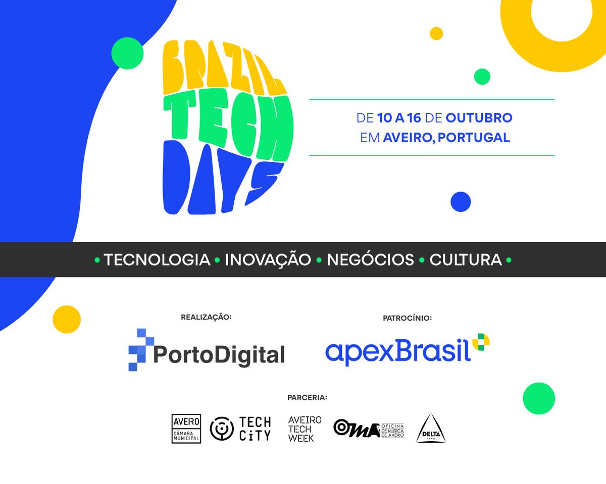 porto_digital's tweet photo. De lá, partimos para o espaço #BrazilTechDays na praça Melo Freitas, no centro de Aveiro, para inaugurar nossa tenda e conectar com o público durante a #AveiroTechWeek, evento que transforma a cidade numa vitrine para a tecnologia, inovação e experiências digitais e artísticas. + https://t.co/LcNp3ikLM9