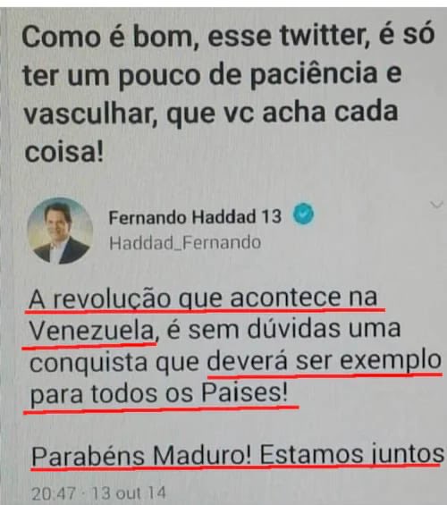 Fernand18401337's tweet photo. A VENEZUELA É UM EXEMPLO DE PAÍS QUE O LADRAO DE NOVE DEDOS QUER TRANSFORMAR O BRASIL! https://t.co/JgQyKlM63g