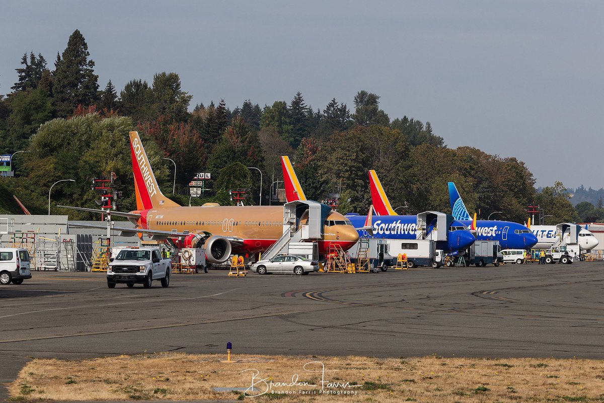 BDFphotography's tweet photo. Finally made it down to @FlyRenton and was able to get the new @SouthwestAir #HerbKelleher #retrojet @BoeingAirplanes 737-8 that rolled out of paint recently. 

#N871HK
#SouthwestAirlines
#Boeing #737MAX
#KRNT - Renton Airport
October 10, 2022 https://t.co/DYispNxZHz