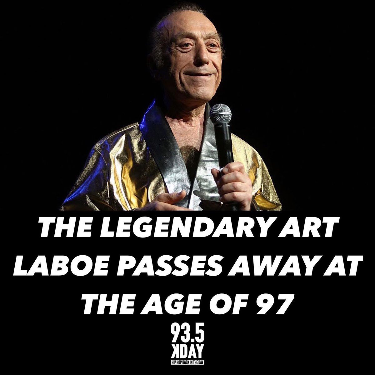 935KDAY's tweet photo. It is with great sadness we say goodbye to our long time family member, Art Laboe. We send our deepest condolences to his family and friends. Thank you for all the many years and amazing times you spent with us here at 93.5 KDAY! #RIP Art Laboe 🕊️🙏🏽🕊️
•
📸: Getty Images https://t.co/iXAWJUyxBb