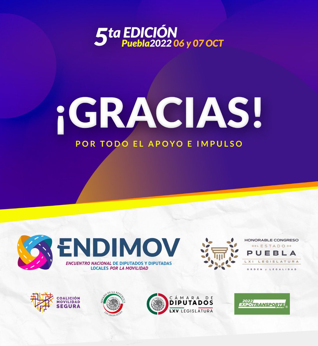 ENDIMOV's tweet photo. Gracias a todas y a todos los legisladores quienes asistieron a #ENDIMOV, comprometidos a impulsar una agenda de Movilidad y Seguridad vial para nuestro país. 🚸

¡Hasta pronto!🤩 https://t.co/sgfG64hFSA