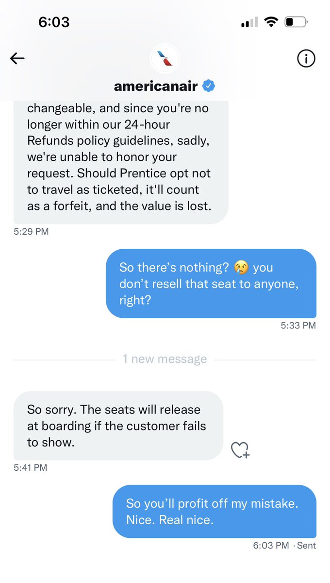 ChastityValvick's tweet photo. @jessellsworth @lesliejosephs @AmericanAir And @AmericanAir gets to double dip on my misfortune and mistake. A legit mistake. This feel so slimy. https://t.co/LJ2OAfedqY