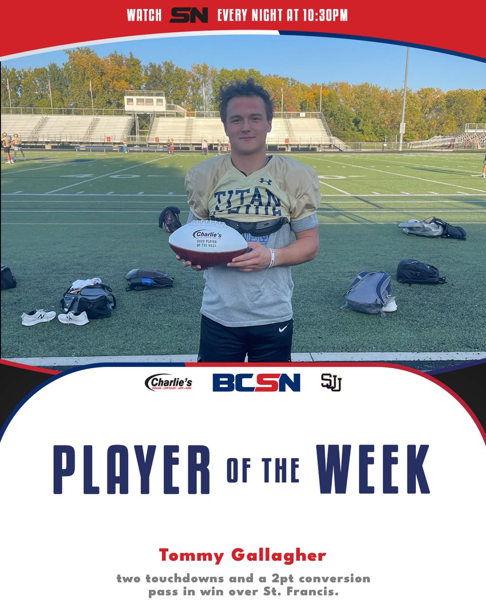 BCSNsports's tweet photo. 🔥 LET'S GOOOOO 🔥

CONGRATS 🎉 to your new @CharliesDCJR 𝗣𝗹𝗮𝘆𝗲𝗿 𝗼𝗳 𝘁𝗵𝗲 𝗪𝗲𝗲𝗸... WR Tommy Gallagher of the @SJJTitanSports! 🏈

Catch the story TONIGHT on Sports Nightly at 10:30pm on BCSN! 📺 https://t.co/B6bb0OjnFW