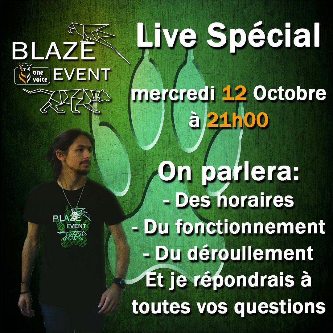 AxelBlazeOffi's tweet photo. J'espère vous y voir nombreux ^^
Nous discuterons toute la soirée du @BlazeEvent, je répondrais à toutes vos questions et vous donnerais toutes infos utiles et intéressantes à avoir😉#BlazeEvent https://t.co/2WjLrEqH1O