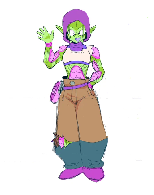 this is my dbz oc, chyello. she's a namekian who was, curiously, born to two ordinary human parents on earth. see thread 4 more ehehe 