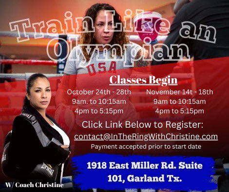 InTheRingWithC1's tweet image. Come see ya girl! 
Spots filling up!  Never boxed before? No problem, wanna work olympic style , I got you. Contact@intheringwithchristine.com 
Holla at me! 
hand wraps and a smile 😊 
 #inGodwetrust #itrwc #usacoach #olympicboxing #womeninboxing #femalegymowner
Share ,tag .