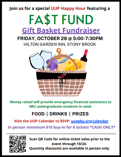 uupstonybrook's tweet photo. The FAST FUND Gift Basket Fundraiser is LIVE! Buy tickets, browse baskets &amp; enter the raffle online before the happy hour event. Win restaurant gift cards, theater tickets, Amazon Fire Stick, Echo Dot, &amp; more! Baskets valued up to $600! 🤯

Raffle starts👉 https://t.co/Hr87SxcUZH https://t.co/wv6SylYtN2
