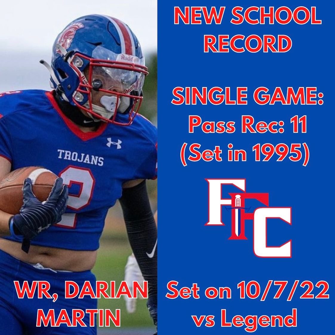 Congratulations to Tavian Tuli and Darian Martin for setting new school records this past week for Trojan 🏈! <a href="/Coach_JNovotny/">Jake Novotny</a> <a href="/CHSAA/">CHSAA</a> <a href="/gazettepreps/">Gazette Preps</a> <a href="/DanMohrmann/">Daniel Mohrmann</a> <a href="/RobNamnoum/">Rob Namnoum KRDO</a> <a href="/lukezahlmann/">Luke Zahlmann</a> <a href="/CarsonDField/">Carson Field</a> <a href="/coloradopreps/">Colorado Preps</a> <a href="/ffcstrength/">Trojan Strength and Conditioning</a> <a href="/fountain_preps/">Fountain Valley Preps</a> <a href="/FfchsB/">FFCHS BLUE CREW</a> <a href="/FFC8schools/">FFC8 School District</a>