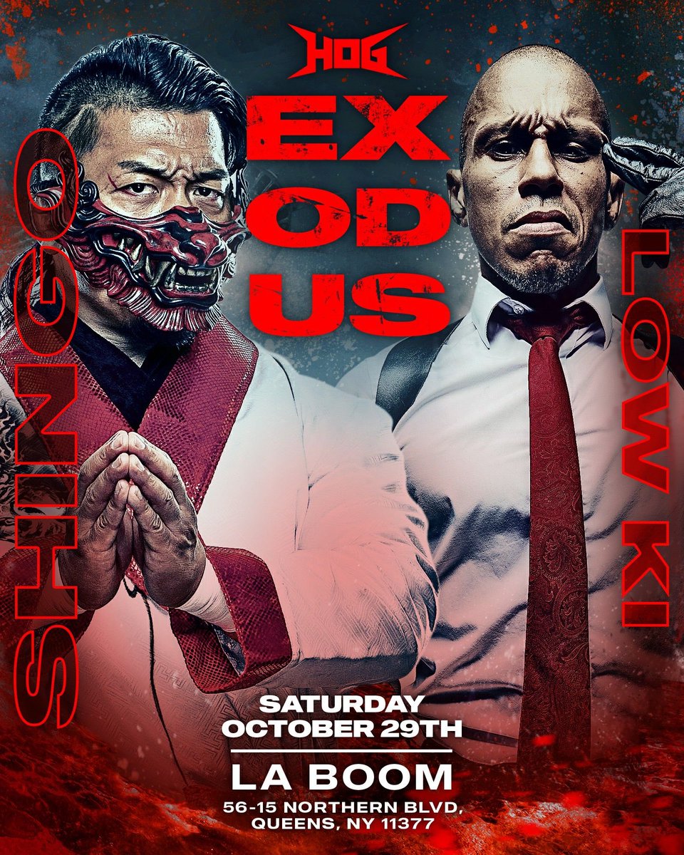 Can the Professional slay The Dragon?! Saturday, October 29th at #Exodus two of the hardest hitting wrestlers in the world will collide, as former IWGP World Heavyweight Champion Shingo Takagi goes one one one with Low Ki!!! LIVE!! Tickets Available ⬇️ tickettailor.com/events/houseof…