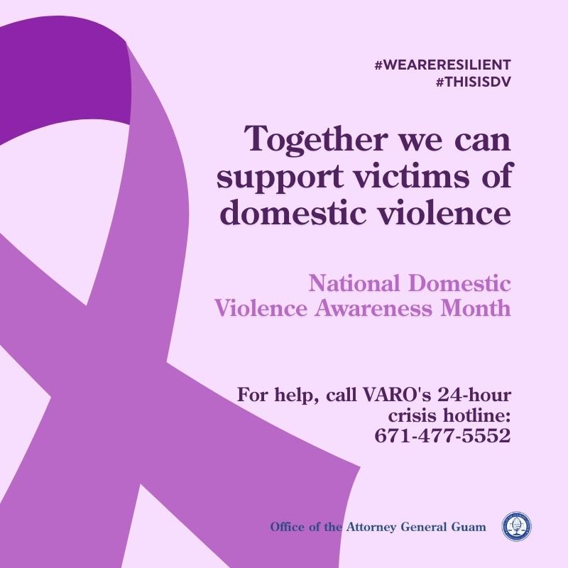 OAGGuam's tweet photo. During #DVAM2022, learn about the ways we support victims of domestic violence &amp; join us to raise awareness on how we as a community can do more to support them. https://t.co/BfduttFtqV