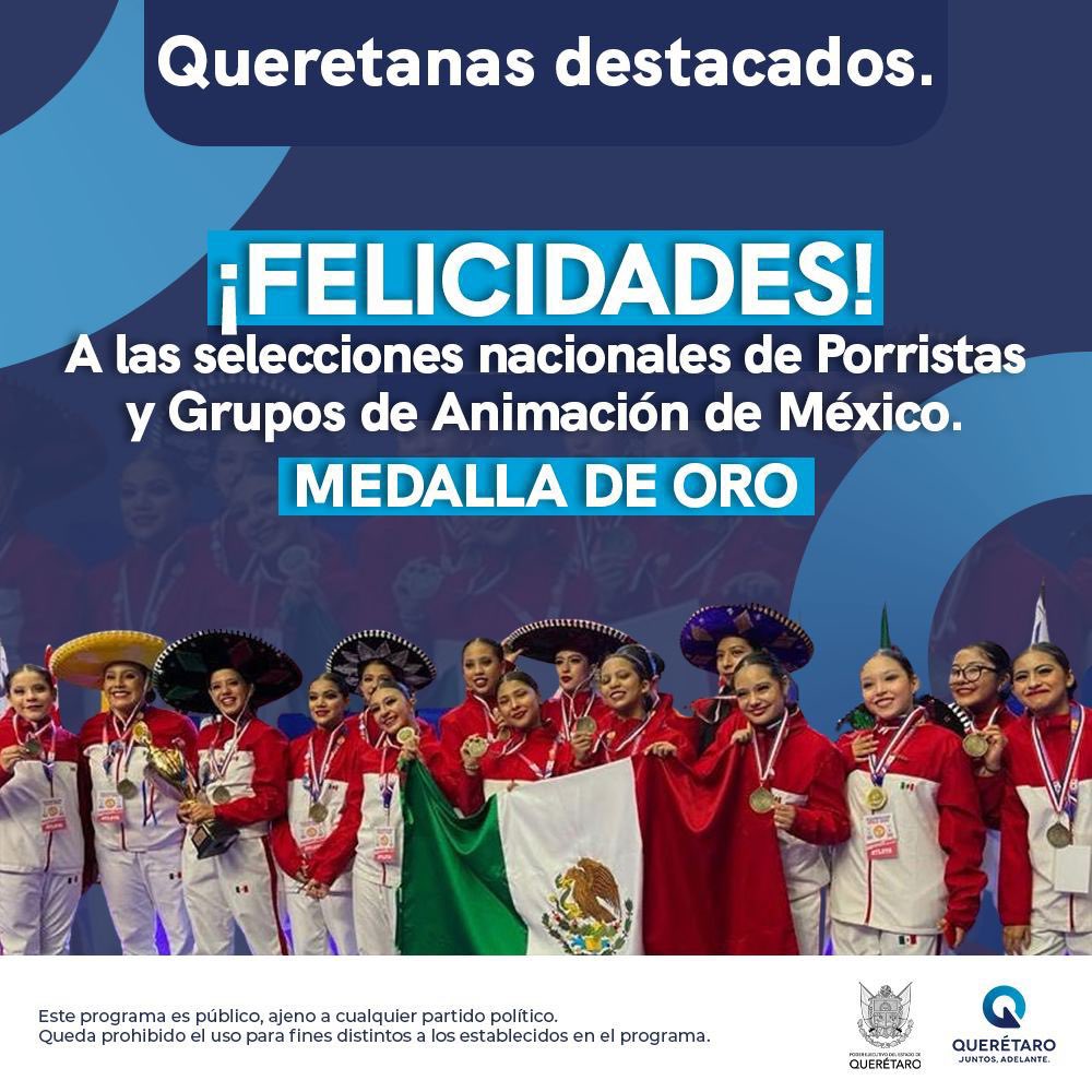 makugo's tweet photo. Enhorabuena a las queretanas que integran la Selección Nacional de Youth Pom y Open Pom, quienes trajeron a casa la medalla de oro de los Juegos Panamericanos 2022, celebrados en Chile. 🙌 🥇¡Son un orgullo para nuestro estado! https://t.co/vXPwzwW2Nu