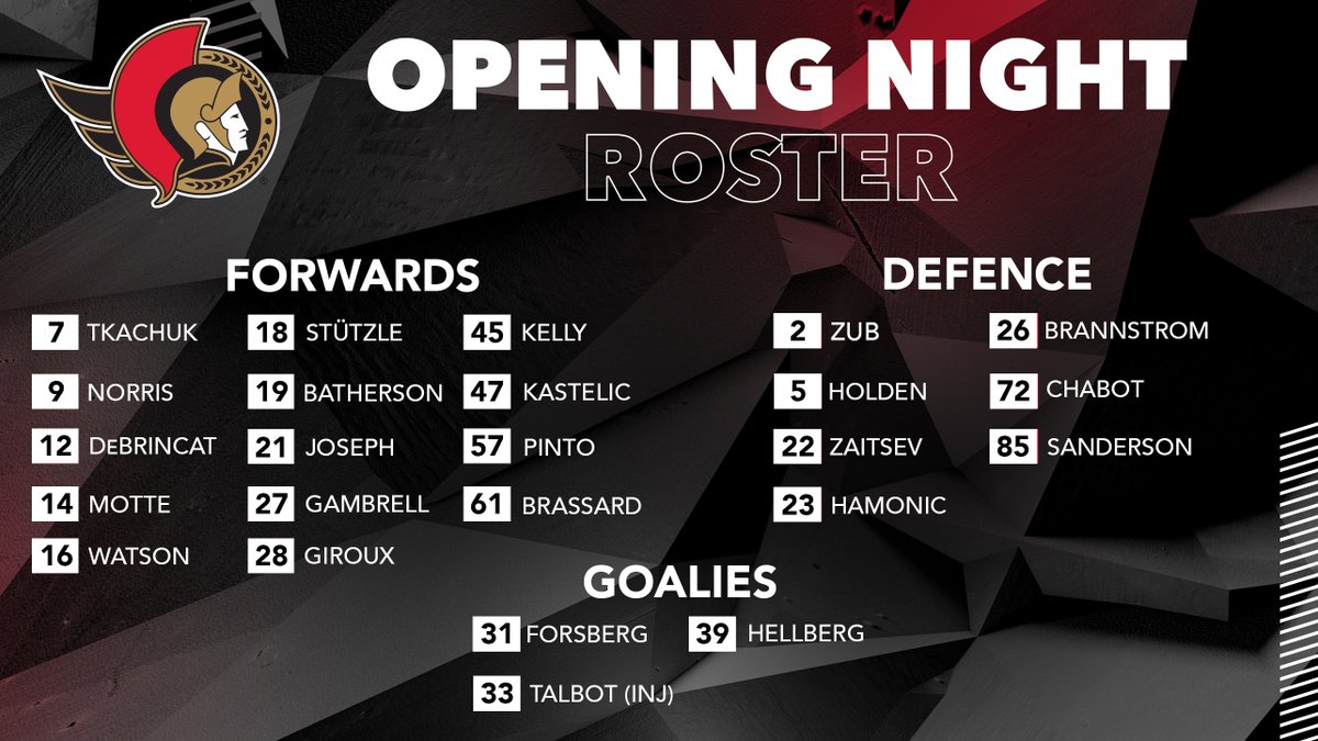 Senators's tweet image. Presenting the #Sens 2022-23 Opening Night Roster!

#GoSensGo