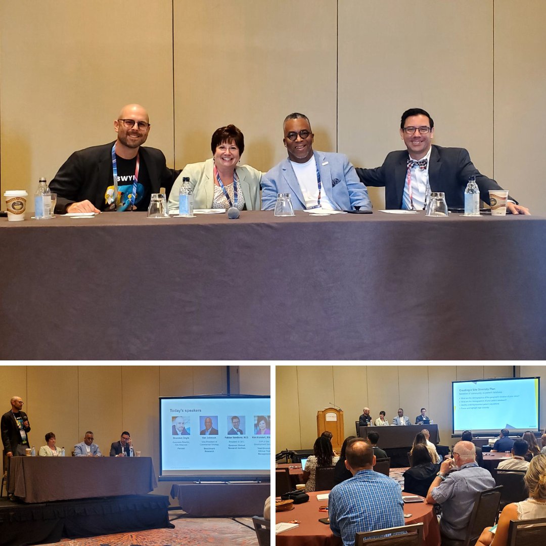 Parexel's tweet photo. "In order to be patient centric, we must first be site centric." Thanks to @MySCRS, @BenchmarkRsrch, @DrFabian202, @TotalCRO, and everyone who joined us last Friday at #SCRS22 for the Master Workshop on developing a site plan for diversity enrollment. https://t.co/a9dwa3xaTq