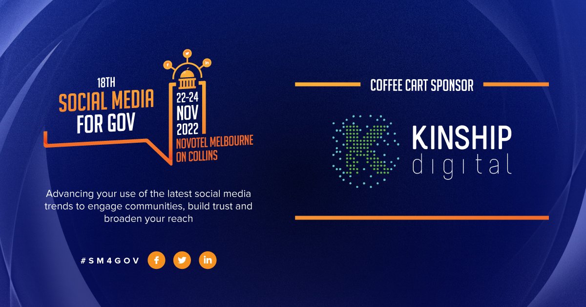 KINSHIPd's tweet photo. KINSHIP digital is excited to announce that we are the official Coffee Cart Sponsor for the upcoming Social Media for Government Summit at the @NovotelMelb, November 22-23! Visit https://t.co/gW4i71JoUN to find out more! #SM4Gov #KINSHIPevents https://t.co/2RUncSSlzc