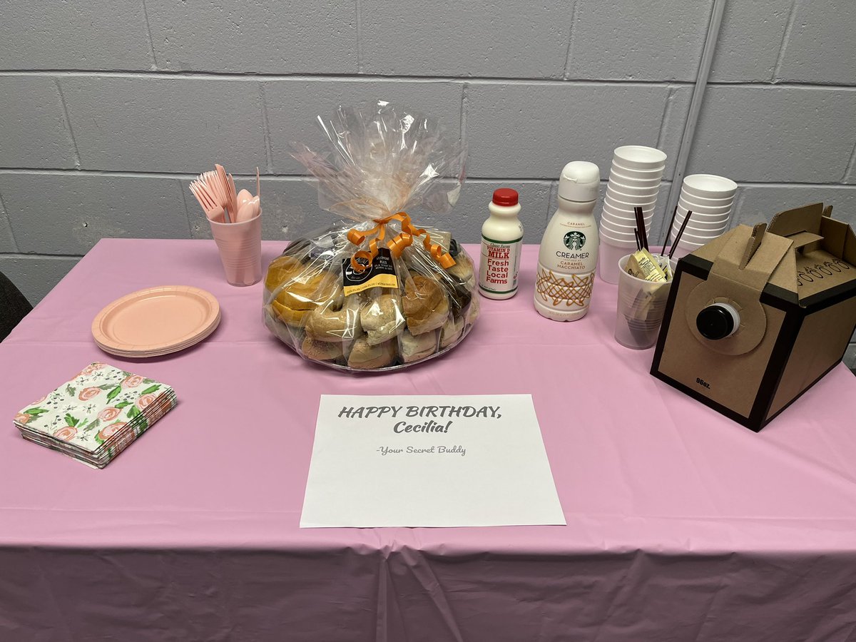 Thank you to my secret staff buddy for the birthday breakfast surprise. Yummy bagels and coffee.  So fortunate to work with a great staff. #collsedu #tatemtweets.