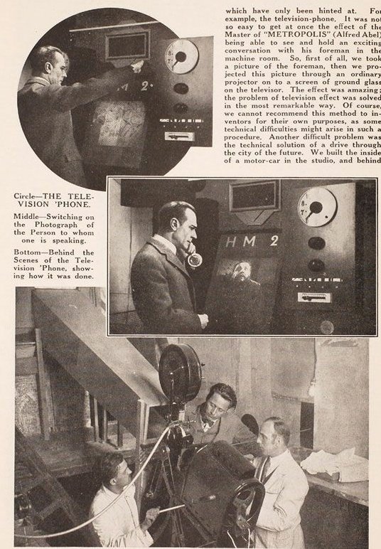 メトロポリス、テレビ電話の画面部分をセットの裏から別撮りしたフィルムと映写機で投影している(めっちゃ良い) 