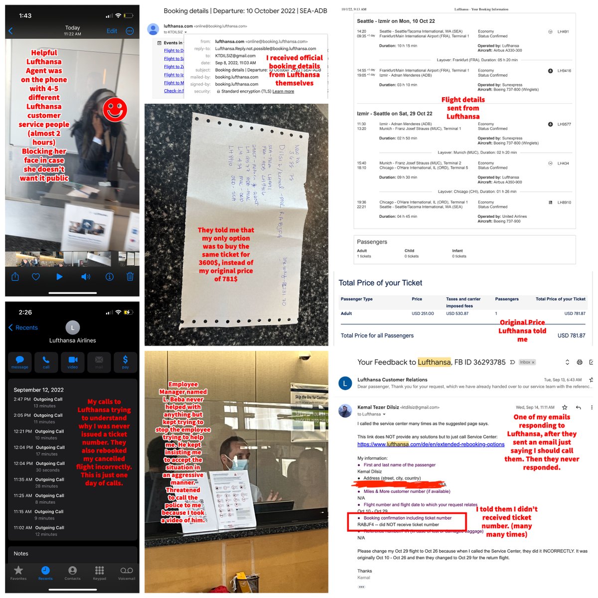 ktdilsiz's tweet photo. I will try my best to get some sort of justice. It is incredible how @Lufthansa employees themselves say it is their fault, yet they cannot reach anyone to fix the problem. Good luck to anyone who has booked with Lufthansa.

Video: https://t.co/wEFBOsSiRc
13/13 https://t.co/8YHGNxKhB1