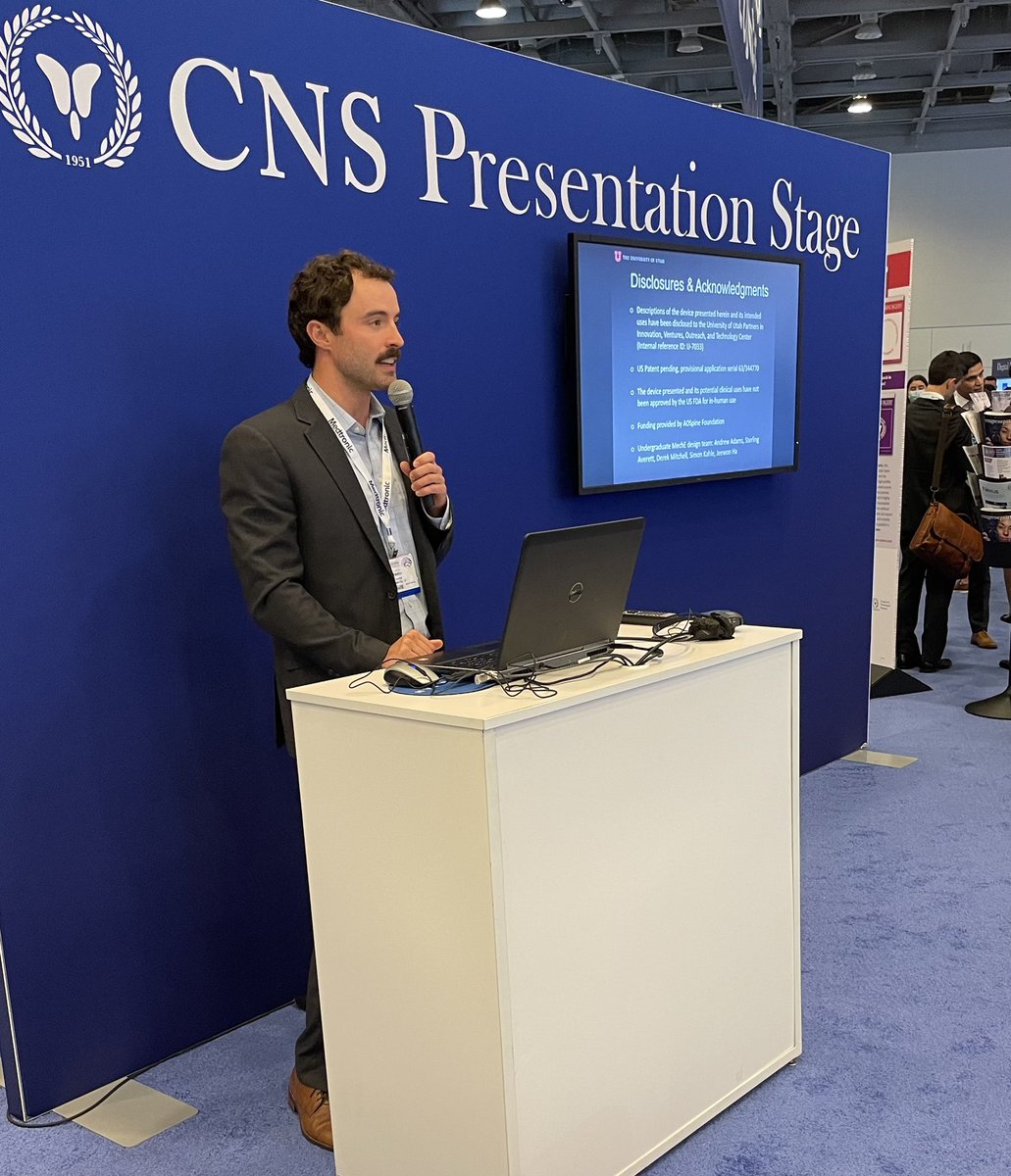 rshervin's tweet photo. All star @UofUNeurosurg resident Brandon Sherrod (PGY-5) presenting his outstanding work on developing a robotic cervical traction device for innovator of the year award! #CNS22 @spinesection #vote https://t.co/0me1dh5Dm6