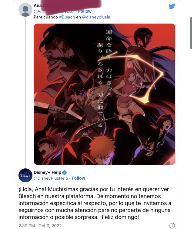 Erivlt's tweet photo. Dato curioso:
Disney+ compró los derechos de distribución de #bleach #bleachthousandyearbloodwar únicamente para NO EMITIRLO FUERA DE ESTADOS UNIDOS… https://t.co/kgjgcYDn6z