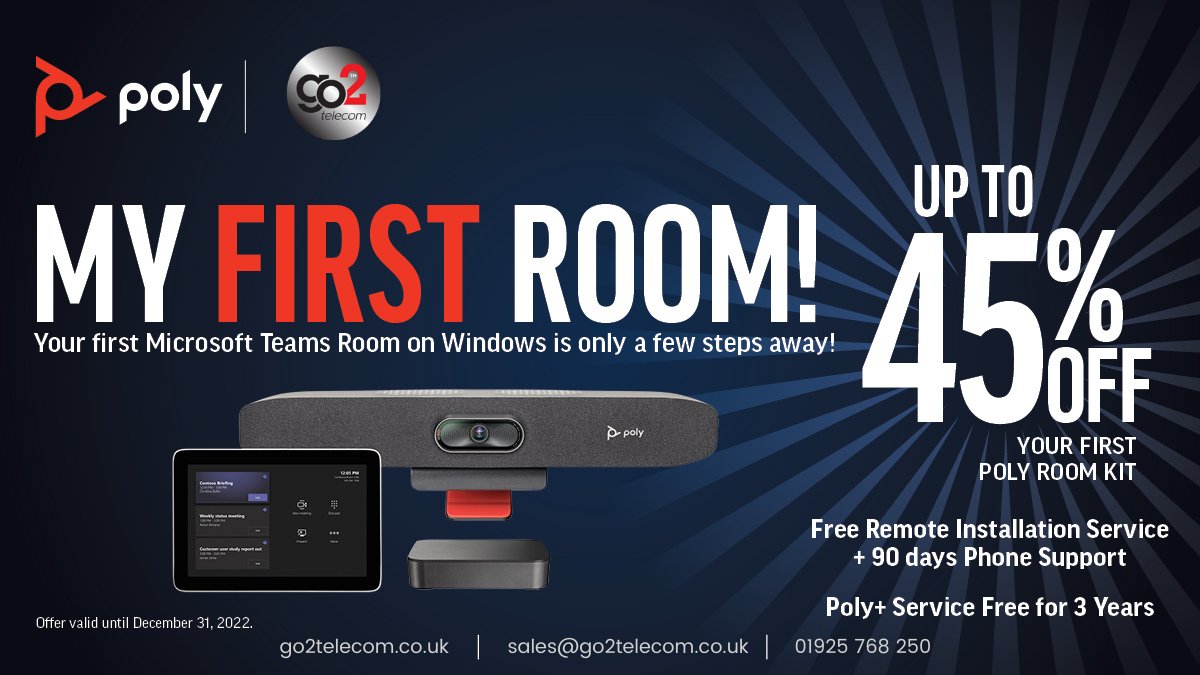 go2telecom's tweet photo. Contact @go2telecom for full details of this great Poly offer on 01925 768 250 or click the link below;
https://t.co/SZnoIdWptW
#microsoft #teams #video #myfirstroom #videomeetings #poly https://t.co/l9fv8dBwJ3
