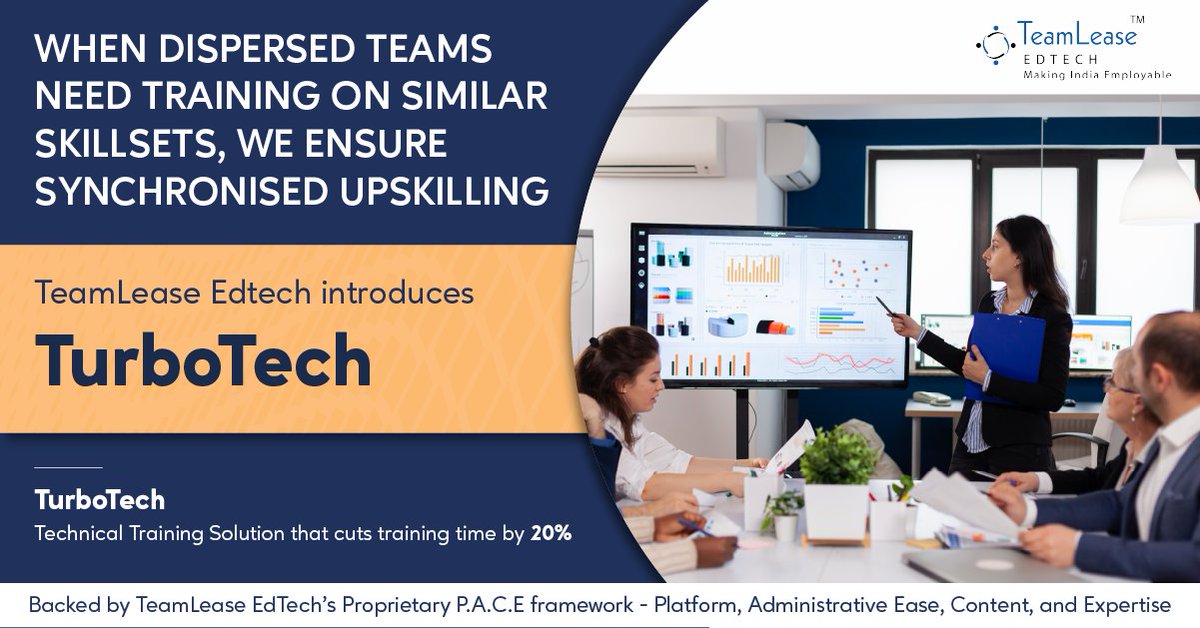 LearningEls's tweet photo. TeamLease EdTech's TurboTech is a comprehensive IT training solution where #upskilling can be done with organizations' aligned vision for different teams. Click to know more
https://t.co/EoMa2WHzTQ

#MakingIndiaEmployable #TeamLeaseEdtech #hrexperts #development #culture https://t.co/YlaUJeh9LS