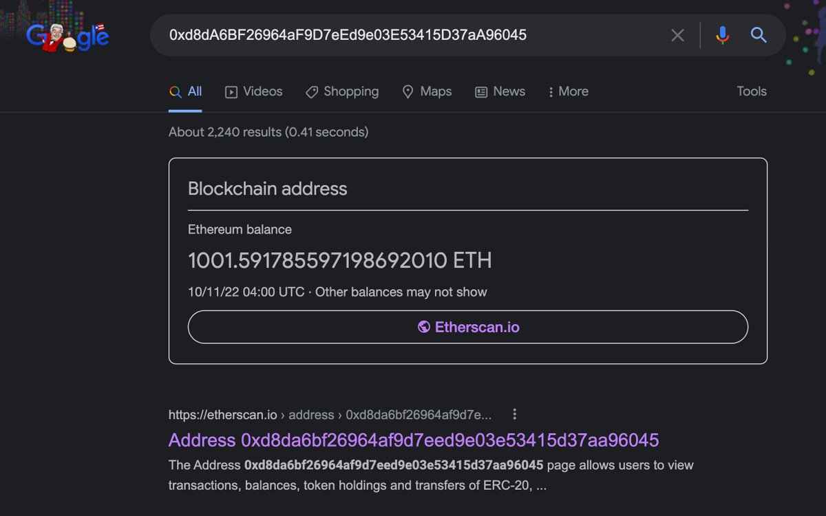 Well done, blockchain address is now available in Google Search!