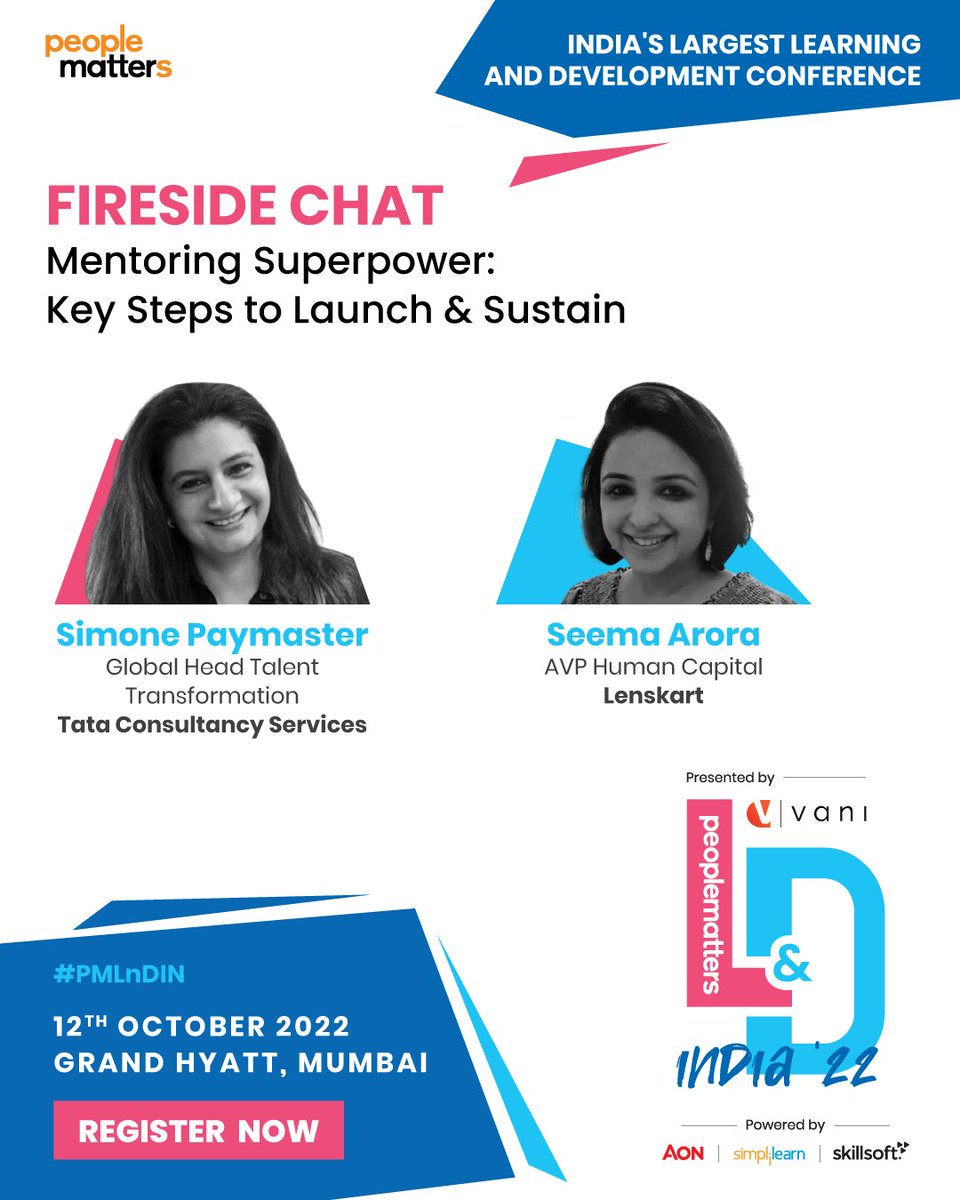 PeopleMatters2's tweet photo. What does it take to launch and sustain a transformational mentoring program? 

Join Seema Arora, AVP Human Capital, @Lenskart_com and Simone Paymaster, Global Head #Talent Transformation, @TCS.

Join us tomorrow for #PMLnD: https://t.co/WUq8eisKlP 

#Panel #Learning https://t.co/CtUWYDetQQ