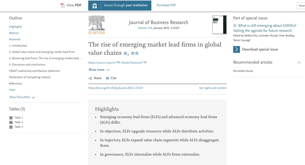 Happy to see this joint paper with Alvaro Cuervo-Cazurra published in the Journal of Business Research Special Issue on 'What is still emerging about EMNEs: Setting the agenda for future research'. 
sciencedirect.com/.../pii/S01482…...