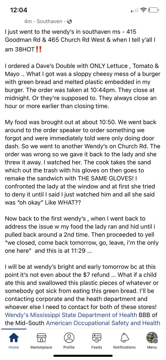 Ambitious_Prod's tweet photo. @Wendys @FOX13Memphis @3onyourside @bbb_us @OSHA_DOL @MSHIMANews @desoto_news @DeSotoCoHealth @US_FDA @toddpenegor33 #MississippiStateDepartmentofHealth This is disgusting and terrible all the way around!   #Hazard #BadFood #TerribleStores #AngryManager https://t.co/G6TDvk0uNd