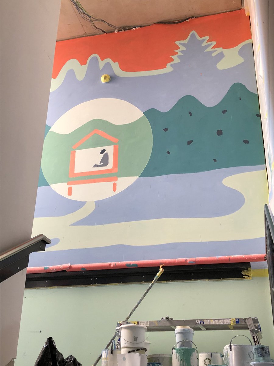 _susiehamilton's tweet photo. Threes….Triptych for Trinity Building in the new Springfield Hospital, Tooting. Going up the stairs of the central staircase with my 3 #murals for @Hospital_Rooms finished yesterday #light #seclusion #ascent #beams #toweroflight #vision #triptych #mentalhealthmatters https://t.co/zB8iHbUIZI