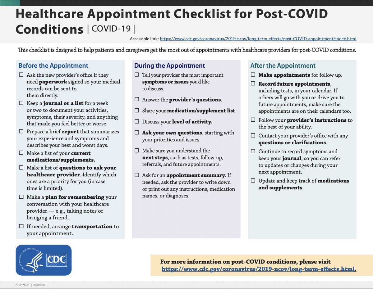 If you're experiencing new heart problems, blood clots, trouble breathing, erectile dysfunction, or other symptoms after having COVID-19, talk to your doctor about #LongCOVID. Checklist &amp; more info for before, during, &amp; after your appointment: cdc.gov/coronavirus/20…