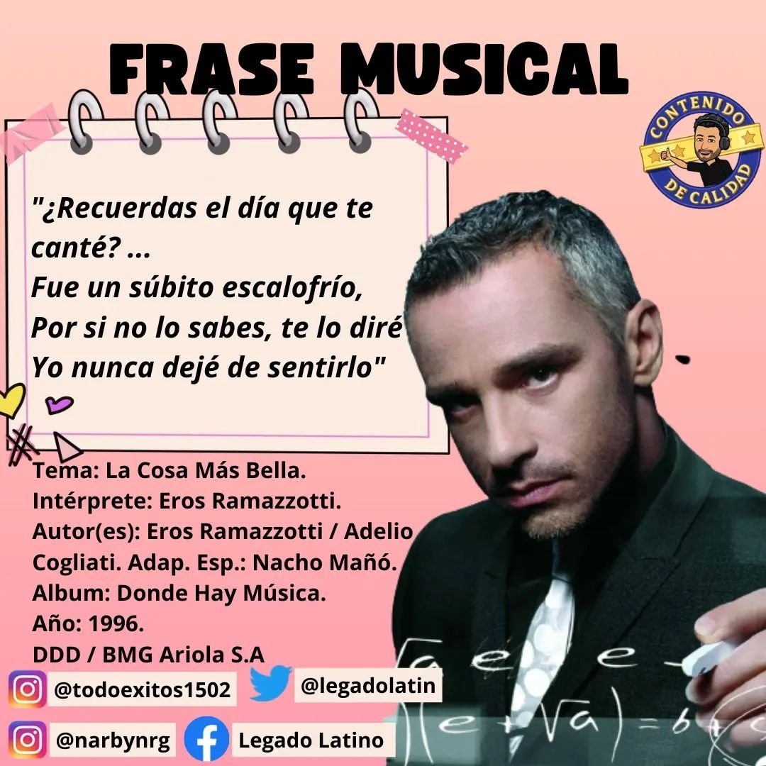 narbynrg's tweet photo. Frase Musical #FraseMusical #LegadoLatino #Musica #MusicaLatina #erosramazzotti ... Vía @legadolatin https://t.co/X0mYVLUXvA