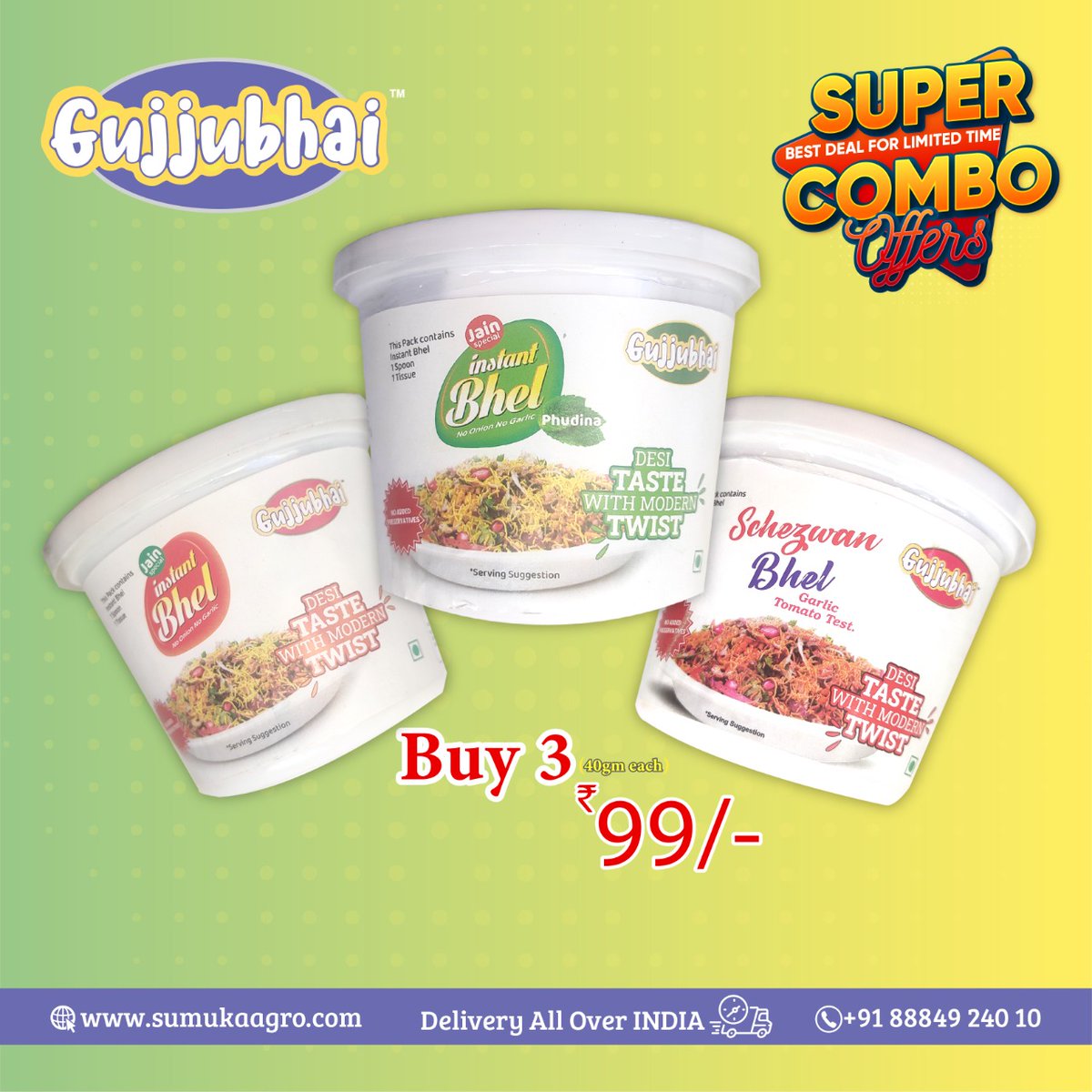 sumukaagro's tweet photo. https://t.co/NBtadzp7BU Instant Bhel Combo Of 3 Different Flavors Small (40gx3) #bhel #instantbhel #snacks #foodie #readytoeat #special #festival #online #india #sale #Diwali2022 #happydeepavali #love #family https://t.co/rSGyxRxF8y
