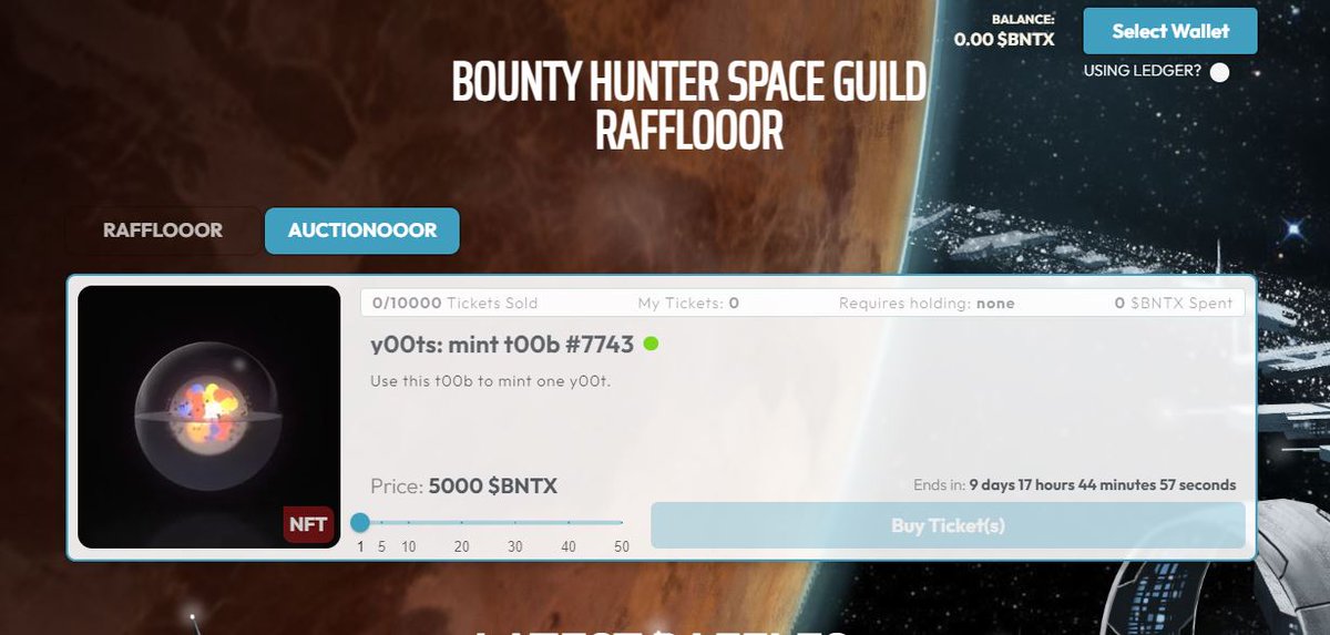 BountyHunterNFT's tweet image. Time for another #BlueChipNFT raffle! 

The @DeGodsNFT @y00tsNFT raffle is now live at bhsg.rafflooor.app

Tickets are 5K $BNTX/each. The raffle is open to everyone with no limit!

Raffle ends 10/20 at 11PM UTC

The @BountyDAO keeps delivering many reasons to stack $BNTX! 🔥