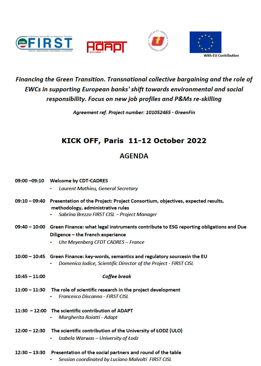 MargheRoi's tweet photo. Today, KoM of "#GreenFIN - Financing the #GreenTransition. Transnational #collectivebargaining & the role of #EWCs in supporting EU #banks' shift towards environmental & social responsibility. Focus on new #jobprofiles and P&Ms #reskilling"
COO:@FirstCisl
BEN:@adaptland @unilodz https://t.co/4NZR5BBb4w
