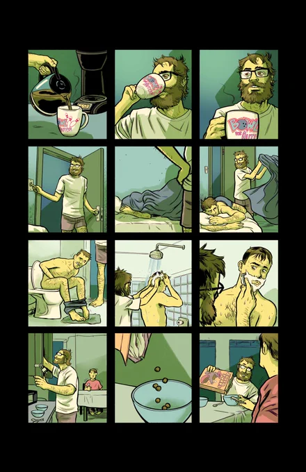 As promised, here are some pages from STOMPED issue 4, drawn by yours truly. This story is sort of "What's Eating Gilbert Grape" mixed with the first two Cloverfield movies, inspired by my day job during the pandemic lockdown. 